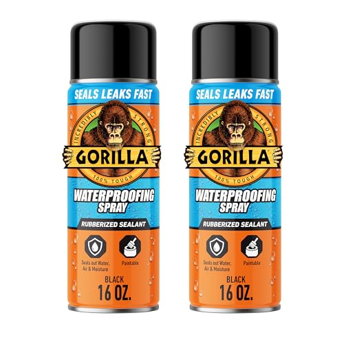 Gorilla Waterproofing Spray, Rubberized Sealant, Black, 16 Ounce (Pack of 2) - Seals Out Water, Air, and Moisture - color: Black, size: 2 - Pack