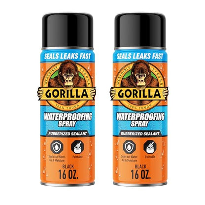 Gorilla Waterproofing Spray, Rubberized Sealant, Black, 16 Ounce (Pack of 2) - Seals Out Water, Air, and Moisture - color: Black, size: 2 - Pack