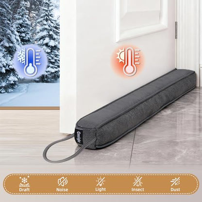 Door Draft Stopper for Bottom of Door and Window, Heavy Duty Guard Gap Snake Stripping, Cold Air Blocker, Warm Air Sealer, Door Noise Blocker with Hanging Loop, 36 inch, Grey - size: 36 inch