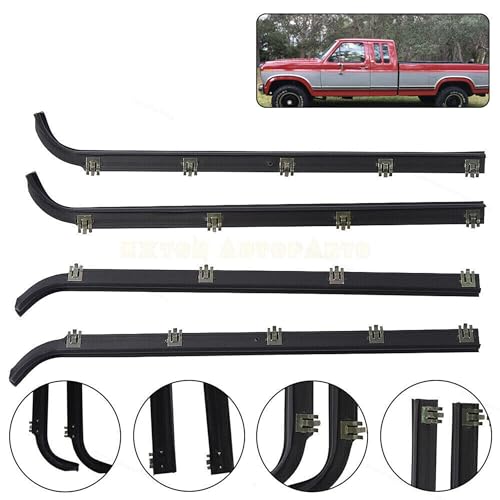 4PCS Window Moulding Trim Weatherstrip Kit, Inner & Outer Window Seal Belt Compatible with 1987-1996 Ford F150 F250 F350 Bronco & 1997 F150 Old Body Style (OBS), Replace E7TZ1521452A