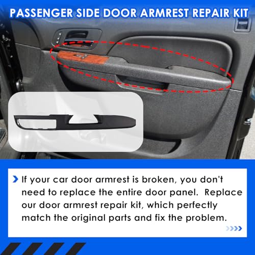 80994 Passenger Side Armrest Repair Kit with Door Handle Above Armrest (Right Side) 27inch Compatible with Chevrolet Chevy GMC Sierra Silverado Tahoe Suburban 2010-2014 Black - color: Black, size: Passenger Side