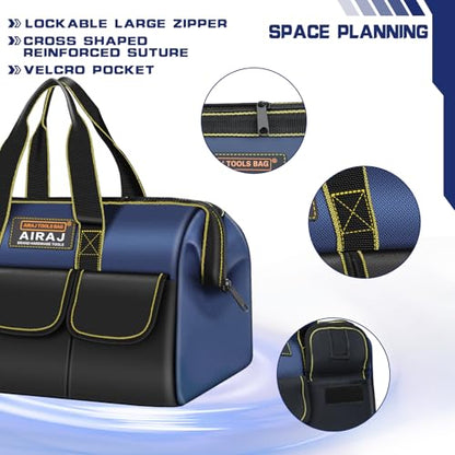AIRAJ 16 Inch Tool Bag,Wide Mouth Tool Bags for Men,Tools Organizer for Home Repairs,Garage Storage,Professional Work,Portable Small Toolbags