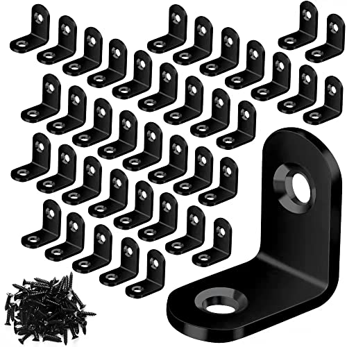 Vicuna R 40PCS L Brace, Black Small L Brackets for Wood, Stainless Steel Corner Brace, Metal Right Angle Bracket for Furniture - 80PCS Screws (0.79 x 0.79 inch) - color: Black, size: 20 mm