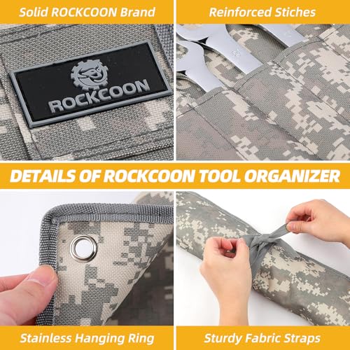 16 Pocket Wrench Roll Organizer, Rolled Tool Pouch Bag with Water Proof Oxford Cloth, Light Camouflage - color: Light Camouflage