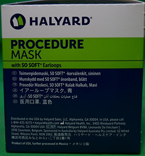 HALYARD Single-Use, Disposable Earloop Medical Mask, Designed For Short-Term Wear, Pleat-Style with Earloops, Blue, 47080