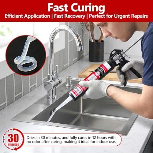 LISRUX Advanced Clear Silicone Caulk for Kitchen & Bathroom,10 fl oz Cartridge,24 Pack,100% Waterproof RTV Silicone Sealant,Stronger Adhesion,Shrink & Crack Proof - size: 24P, style: Clear