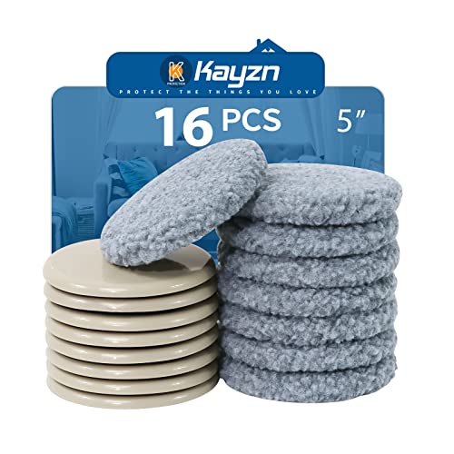 Furniture Sliders Multi-Surface 2-in-1 Reusable Moving Pads for All Floor Types - 8 Pack 5" Carpet Sliders and 8 Hardwood Socks - Protect Floor and Easier to Move Your Furniture - size: 8+8 Pack 5inch (Grey)