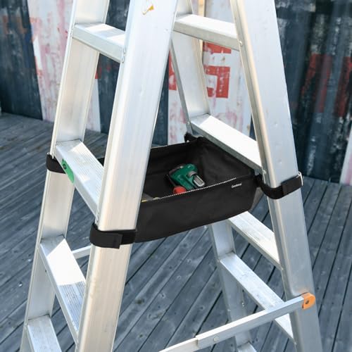 1680D Black Ladder Organizer for Telescoping Ladder, Portable Tool Bag for Ladder, Tool Pouches Ladder for Ladder Accessory Ladder Tool Kit Multi-Functional