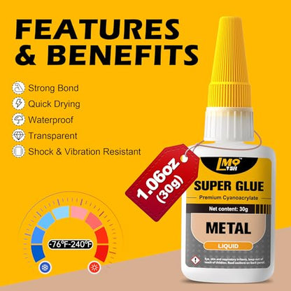 Metal Super Glue Liquid, Clear Instant Cyanoacrylate Adhesive for Metal Repair, All Purpose CA Glue for Shoe Ceramic Repair Plastic Leather Glass Wood Steel Pottery Porcelain Fletching Waterproof - size: 1oz-thin