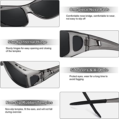 MEETSUN Fit Over Glasses Sunglasses for Men Women,Wrap Around Sunglasses Polarized UV400 Protection - color: (Z1)clear Gray Frame-gray Lens