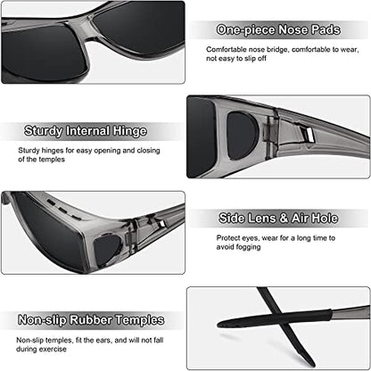 MEETSUN Fit Over Glasses Sunglasses for Men Women,Wrap Around Sunglasses Polarized UV400 Protection - color: (Z1)clear Gray Frame-gray Lens