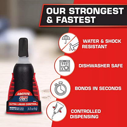 Loctite Super Glue Ultra Liquid Control, Clear, 0.14 fl oz Bottle, 6 Pack - Superglue for Plastic, Wood, Metal, Crafts & Repair, Cyanoacrylate Adhesive Instant Glue, Quick Dry - size: 6 Pack