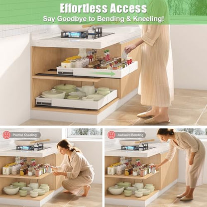 1 Pcs Pull Out Drawers for Cabinets Organizer Expandable Width(11.8"-19.4"), Depth(16.45"-21.7") With 3 Rails, No Drill Roll Out Drawer, Adhesive Sliding Drawers - color: White