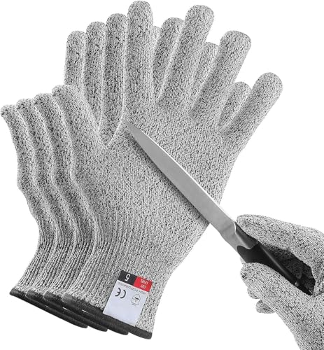 4 PCS (M+L) Cut Resistant Gloves Level 5 Protection for Kitchen, Upgrade Safety Anti Cutting Gloves for Meat Cutting, Wood Carving, Mandolin Slicing and More(Large+Medium)