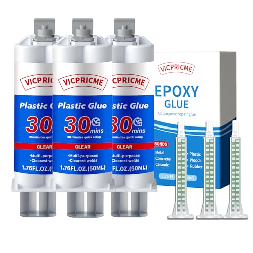 vicpricme Plastic Glue, 1.76oz Clear epoxy Glue, All Purpose Repair Glue, can Bond Metal, Wood, Glass, Fiberglass, Carbon Fiber, Most Plastics, Rubber (3) - size: 30Min glue 3pcs