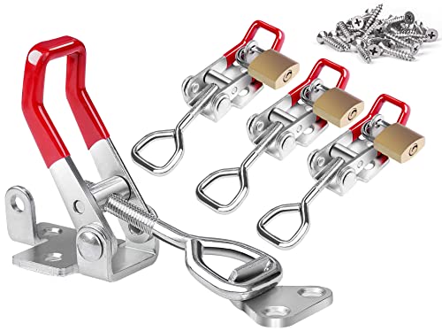 Vicuna R Heavy Duty Toggle Latch Clamp 4002, Adjustable Toggle Clamp Latch With Lock Hole, 550Lbs Holding Capacity Pull Latch for Smoker Lid Jig, Tool Box Case 4Pack (with 20PCS Screws) - style: 4002-4PK