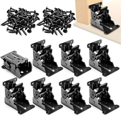 WUWEOT 8 Pack Table Leg Folding Brackets, Self-Locking Hinge Hardware with Screws, Extension Collapsible Shelf Bracket Support for Bed Leg, Wall Shelf, Saving Space
