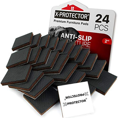 X-PROTECTOR Non Slip Furniture Pads – 24 pcs Premium Furniture Grippers 2"! Best SelfAdhesive Rubber Feet Furniture Feet – Ideal Non Skid Furniture Pad Floor Protectors – Keep Furniture in Place! - size: 24 Square 2"