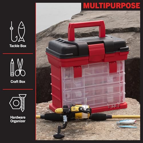 Portable Tool Box - Small Parts Organizer with Drawers and Customizable Compartments for Hardware, Fishing Tackle, Beads, or Crafts by Stalwart (Red)