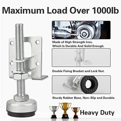 4 Pack Heavy Duty Leveling Feet, Furniture Leg Adjustable Load Levelers Foot, Furniture Leveler Leg, Leveling Height for Workbench Cabinet Pool Table Bench Machine Cabinet Refrigerator Feet - color: Silver