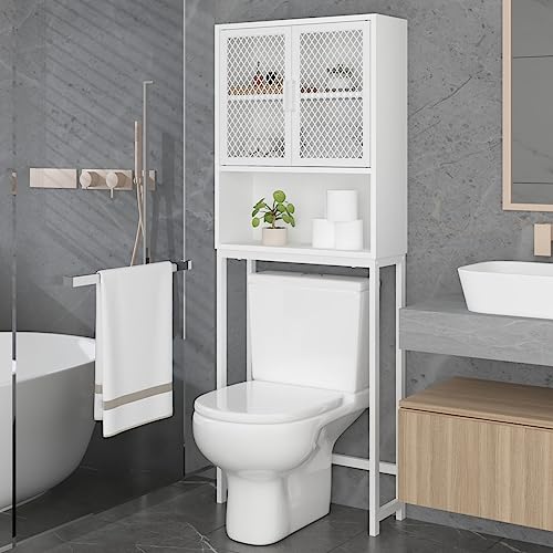 Launica Over The Toilet Storage, Industrial Bathroom Organizer Over Toilet, Freestanding Over Toilet Bathroom Storage Cabinet with Rack, Wood Metal Bathroom Space Saver Shelf Over Toilet, White Oak - color: White Oak