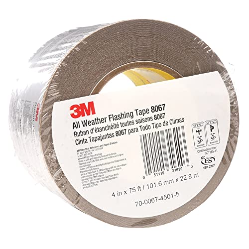 3M All Weather Flashing Tape 8067 (4" x 75 ft) - 1 Roll - Self-Adhesive Waterproof Flashing for Windows & Doors, Slit Liner (2-2 Slit) - size: 4 in x 75 ft