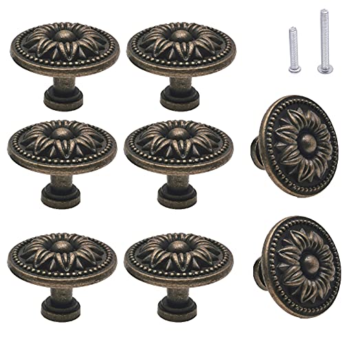 Vintage Flower Shape Cabinet Drawer Knobs, Antique Bronze Dresser Drawer Handles 8 Pcs, Flower Shape - style: ‎Flower Shape