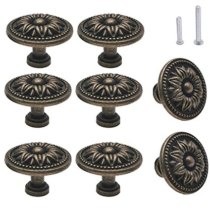 Vintage Flower Shape Cabinet Drawer Knobs, Antique Bronze Dresser Drawer Handles 8 Pcs, Flower Shape - style: ‎Flower Shape