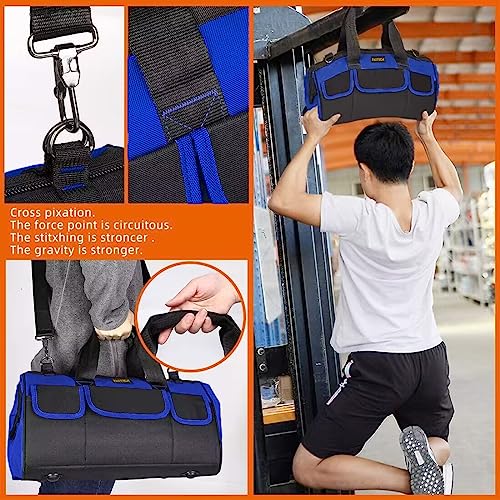 FASTECH 17 Inch Heavy Duty Tool Bag With Wide Mouth for Tool Storage, Carrier and Organizer, Tool Tote For Men/Women, Wide Mouth Tool Bag with Inside Pockets (17 Inch) - size: 17inch