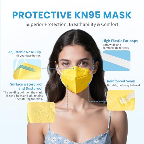 akgk KN95 Face Mask 50 PCS, Breathable Protection Masks, 5-Ply KN95 Yellow Masks, Cup Dust Safety Masks - color: Yellow