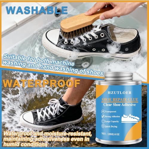 4OZ Shoe Repair Glue with Brush Applicator,Waterproof Strong Clear Shoe Adhesive for Boots, Sneakers,Heels,Leather & Rubber