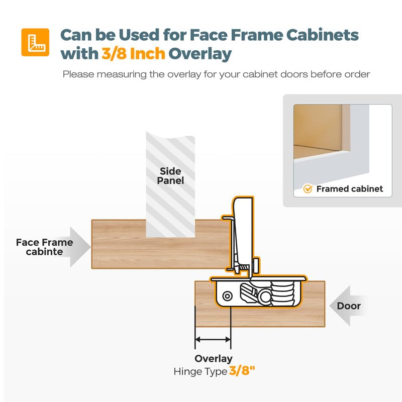 HOME EDIT 2 Pack 1 Pair 3/8 inch Overlay Soft Close Cabinet Hinges for Kitchen, Stainless Steel Three-Way Adjustable, Concealed Self-Closing Door Hinges - size: 3/8 inch Overlay