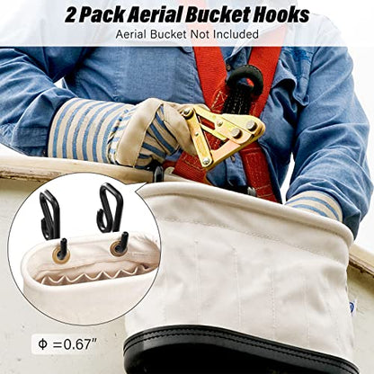 2 Pack Bucket Hooks, Aerial Bucket Hook, Fits for 2" Aerial-Bucket Lip, Hooks for Aerial Baskets, Lineman Bucket Tool Holder, Attach Tool Bags or Aprons to Buckets, Black