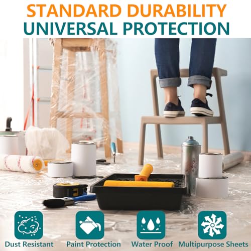 3-Pack 12x9ft Plastic Drop Cloths - Disposable Painter's Sheeting for Floor/Furniture/Car Protection,Paint Drop Cloth - color: 3-Pack