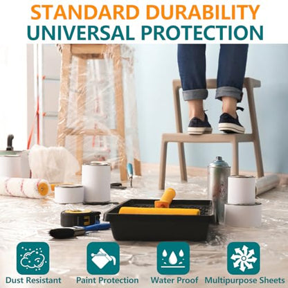 3-Pack 12x9ft Plastic Drop Cloths - Disposable Painter's Sheeting for Floor/Furniture/Car Protection,Paint Drop Cloth - color: 3-Pack