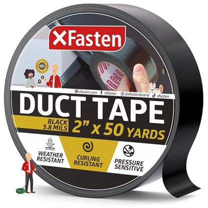 XFasten Black Duct Tape, Packaging Tape, Heavy Duty Box Tape for Shipping Supplies, 2 Inches x 50 Yards, 5.8 Mil, All-Weather Repair & Packing - color: Black
