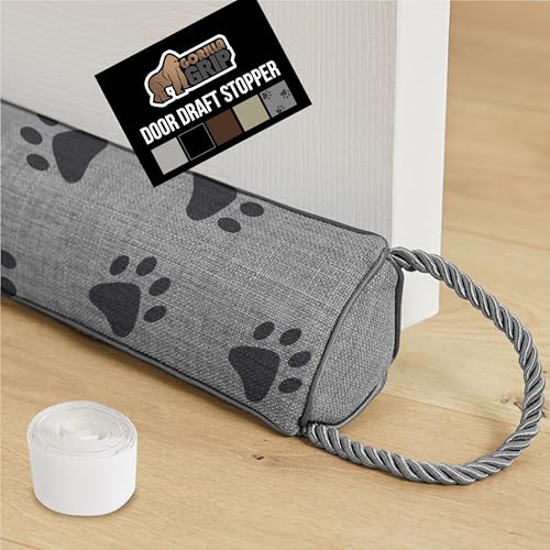 GORILLA GRIP Door Draft Stopper for Bottom of Doors, Cold Air Insulation Sweep, Weather Stripping Seal Noise Soundproofing, Warmth Sealer, Easy Install Gap Filler, Home Essentials, 32 Inch, Paw Prints - color: Gray Black Paw, size: 32 Inch