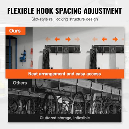 VEVOR Bike Storage Rack, 6 Bike Racks and 5 Helmets Hooks, Wall Mount Bike Storage Hanger, Home & Garage Organizer, Customizable for Various Bike Sizes, Adjustable Holder, Holds Up to 300 lbs, 85-inch - size: 85 Inch