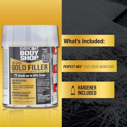 Evercoat Body Shop 105005 Pro-Grade Gold Filler Sands up to 50% Faster, Multipurpose for Dents in Aluminum, Fiberglass & More, Easy Mix Hardener Included 13 Fl Oz. - size: 13 Fl Oz., style: Gold Filler