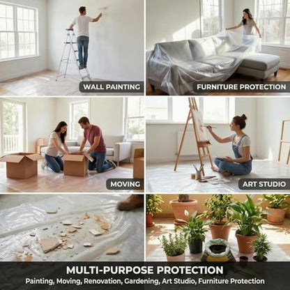 10 Pack Plastic Drop Cloths for Painting, 9 x 12 FT Clear Painters Plastic Sheeting, Disposable Drop Cloth for Floor, Furniture, Couch & Carpet Protection - color: 10 - Pack