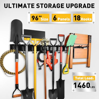 ELEAD 18-Pairs Heavy Duty Garage Tool Organizer Wall Mount Hooks, 96 Inches 1460 lbs Garden Tool Organizer with Adjustable Hooks for Garden, Yard, and Shed - color: Heavy Duty 96"