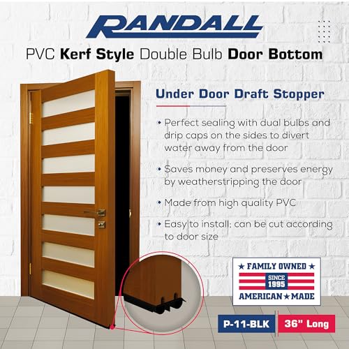 36" Kerf Slide-in Double Bulb Seal Weatherstrip Door Bottom – Durable Seal for Energy Efficiency & Draft Protection (Black) - color: Black