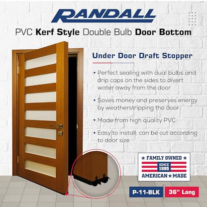 36" Kerf Slide-in Double Bulb Seal Weatherstrip Door Bottom – Durable Seal for Energy Efficiency & Draft Protection (Black) - color: Black