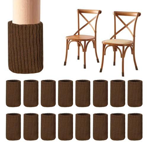 16 PCS Brown Furniture Leg Socks - Large Knitted Chair Leg Floor Protectors for Hardwood Floors - Fits Round and Square Legs - High Elastic Bar Stool Chair Leg Covers Furniture Caps Set for All Shapes - size: 16 Pcs Brown Large