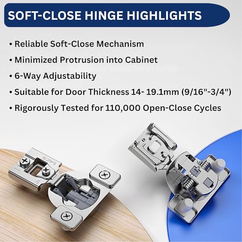 Burks Hinges 30 Pack 1/2'' Overlay Soft Close Hinges for Kitchen Cabinets Anti-Rust Self Closing Concealed Hinges Installation Instruction and Screws Included - size: 1/2'' Overlay