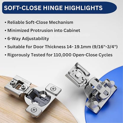 Burks Hinges 30 Pack 1/2'' Overlay Soft Close Hinges for Kitchen Cabinets Anti-Rust Self Closing Concealed Hinges Installation Instruction and Screws Included - size: 1/2'' Overlay