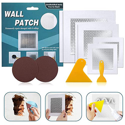4" 6" 8" (Two of Each) Wall Repair Patch, Plasterboard Patch, Safe Mend Plaster Repair Kit, Safemend Drywall Repair Adhesive, Filler for Walls Ceiling Hole, Self Adhesive Aluminum Mesh Wall Repair - size: 4"/6"/8"-two of Each