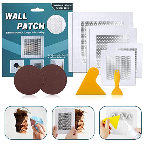 4" 6" 8" (Two of Each) Wall Repair Patch, Plasterboard Patch, Safe Mend Plaster Repair Kit, Safemend Drywall Repair Adhesive, Filler for Walls Ceiling Hole, Self Adhesive Aluminum Mesh Wall Repair - size: 4"/6"/8"-two of Each