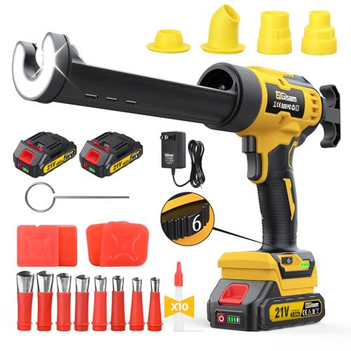Electric Caulking Gun with 2 Batteries, 882LB Thrust, 32Pcs Cordless Caulking Tool, 6-Speed, Anti-Drip Auto-Retract, LED Light Caulk Gun for RV Sealing, DIY & Professional Use