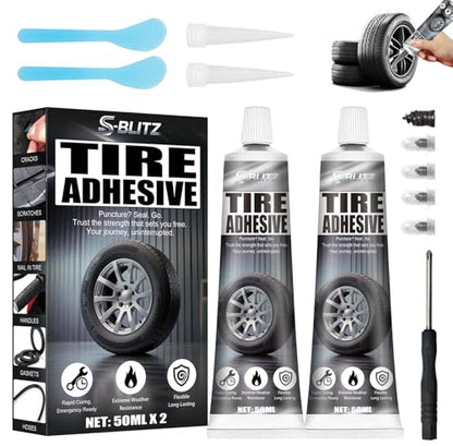 Tire Repair Glue, Tire Repair Nail, Tire Repair Rubber Nails Kit with 2 Tubes of Black Tire Sealant Glue 50ml, Tire Repair Screws Kit for Car Motorcycle Truck Tractor Puncture Repair